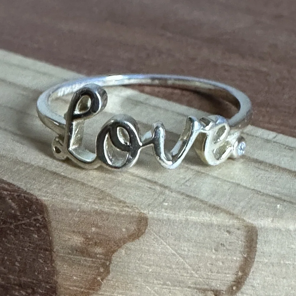 Vintage Accent Love Ring Size 7.25 Promise Gift Clear CZ Gem 925 Sterling 1.2g